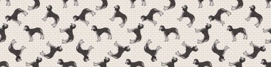 El çizimi şirin saluki köpek cinsi, kusursuz sınır deseni. Safkan, evcil köpek geçmişi. Köpek sever borzoi washi kurdelesi. Köpek kulübesi EPS 10. 