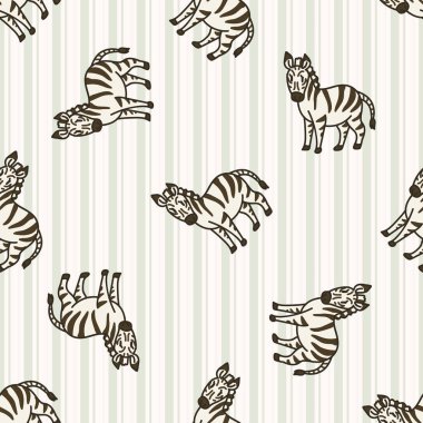 Zebra desenli şirin bir çizgi film. Kawaii safari hayvan geçmişi. El çizimi çocuk motifi çizimi çizim arkaplanına düz renkli karalama. EPS 10.