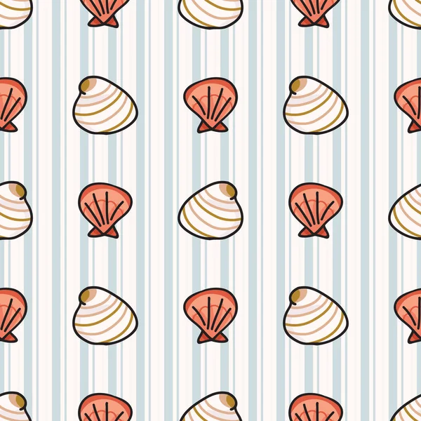 Schattige zee shell cartoon naadloze vector patroon. Handgetekende spiraalvormige mosseltegel. Overdruk voor nautische blog, weekdieren grafisch, oceaan home decor. — Stockvector