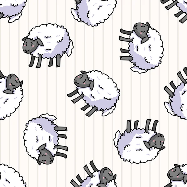 Schattig wit schaap cartoon naadloze vector patroon. Met de hand getekende landbouwdieren. Boerderijdier overal op de achtergrond. Wollige ooi achtergrond. — Stockvector