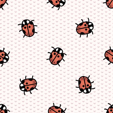 Şirin dağınık uğur böceği kusursuz vektör deseni. Evde kalmak için el yapımı biyoloji bahçesi yaban hayatı. Her yerde minik uğur böceği avlusu hayvanı var. Coccinellidae arkaplanı. 