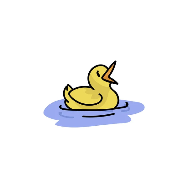 Милый мультяшный жёлтый утенок на пруду векторный клипарт. Животные водоплавающие птицы для любителей природы. Стилизованная забавная детская иллюстрация птиц природы. Изолированная пернатая птица. EPS 10 . — стоковый вектор