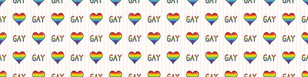 テキスト漫画シームレスベクトル境界とかわいいゲイの心。LGBTQのブログのために孤立したプライドフラグを手描き。プリント全体のストライプの背景に同性愛の愛。コミュニティ寛容タイル. — ストックベクタ