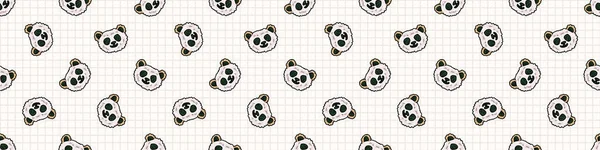 Kawaii panda ours onigiri riz japonais frontière vectorielle sans couture. Balle de riz roulée aux algues orientales dessinée à la main. mignonne bento box repas partout imprimer. Faune sur fond rayé . — Image vectorielle