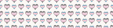 Cute trans demigirl heart cartoon seamless vector border. Hand drawn isolated pride flag for LGBTQ blog. Transgender stripe background all over print. Female gender community tolerance tile. clipart