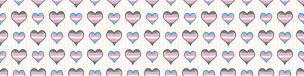 Cute trans demigirl heart cartoon seamless vector border. Hand drawn isolated pride flag for LGBTQ blog. Transgender stripe background all over print. Female gender community tolerance tile.