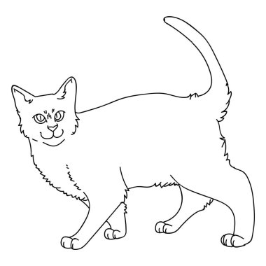 Sevimli çizgi film monokrom Bombay kedi lineart vektör clipart. Kedi sevenler için soylu kedi yavrusu. Evcil hayvan salonu illüstrasyon maskotu için safkan siyah kedi yavrusu. İzole kedi barınağı. EPS 10.