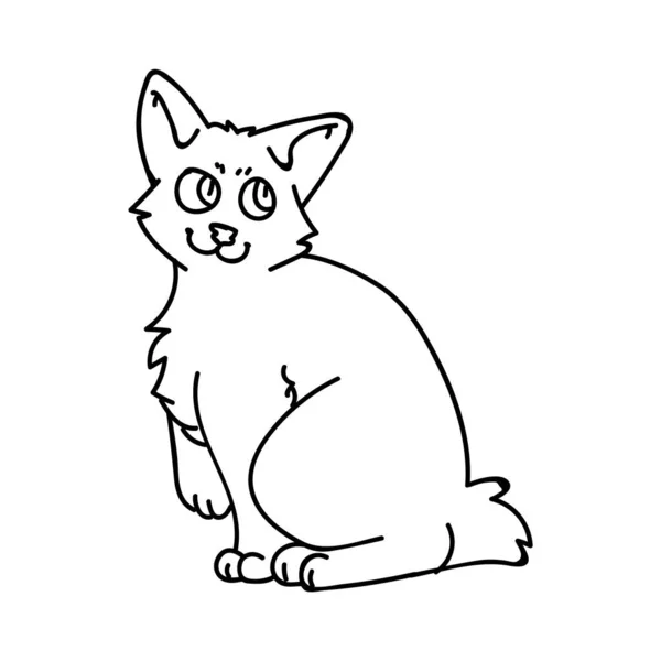 Carino cartone animato monocromatico giapponese Bobtail gattino vettore linearte clipart. Gattino di razza pedigree per gli amanti dei gatti. Gattino domestico calico purosangue per mascotte illustrazione salone animale domestico. Felino isolato . — Vettoriale Stock