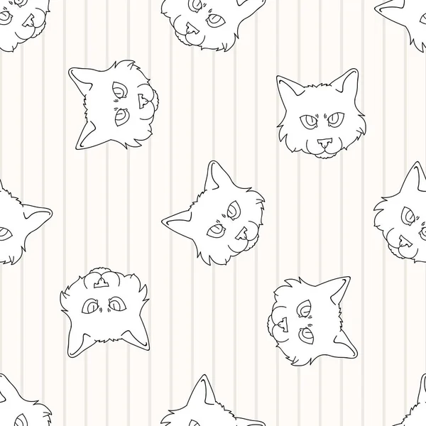 귀여운 만화 monochrome lineart Ragdoll pet kcat face seamless vector pattern. Pedigree kitty 는 국내 새끼 고양이의 배경을 낳는다. 고양이를 사랑하는 사람들 이 지문 전체에 뿌리를 내렸어요. 고양이 의 EPS 10. — 스톡 벡터