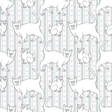 Sevimli çizgi film tek renkli Bombay kedisi ve kedicik doğrusuz vektör deseni. Soylu kedicik, evcil kedi soyundan geliyor. Kedi sever siyah Asyalı safkan her yerde parmak izi var. Kedi EPS 10. 