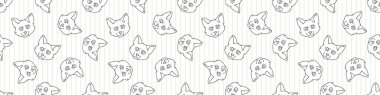 Şirin tek renkli karikatür Japon kısa kuyruklu kedi yüzlü, dikişsiz vektör kenarı. Soylu kedicik, evcil kedi yavrusu. Kedi sever Asyalı safkan her yerde parmak izi var. Kedi EPS 10. 