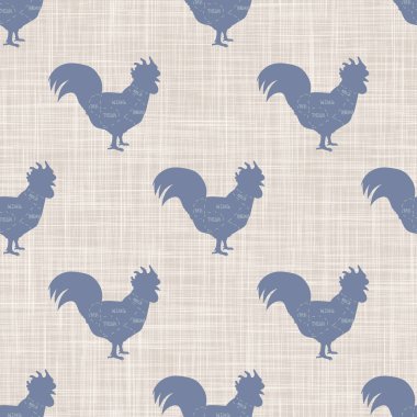 Kusursuz Fransız çiftlik evi tavuk şarküteri kasap desenli. Çiftlik keten, pejmürde, şık bir tarz. El çizimi rustik doku arka planı. Kır çiftliği mutfak tasarımı. Kümes hayvanları tüm tekstil ürünlerini keser..