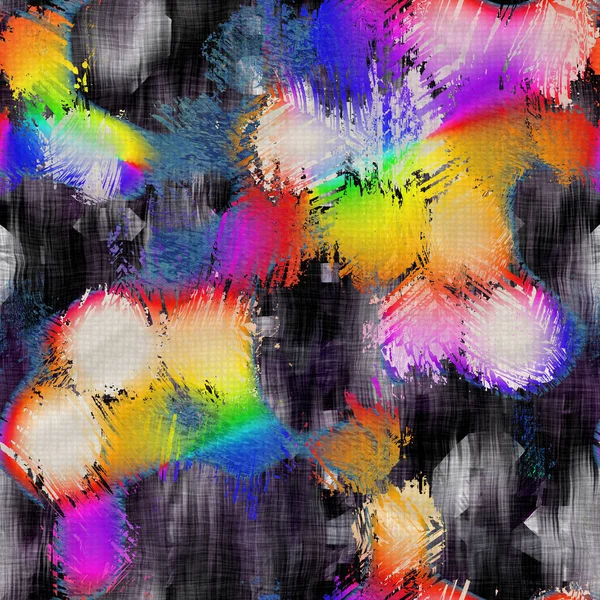 Naadloze levendige regenboog geschilderde textuur. Brutale primaire kleur artistieke achtergrond. Gewassen krijt krabbel onvolmaakte penseel slagpatroon. Vreemde kleurrijke kinderlijke abstracte. Leuke kid art overal print. — Stockfoto