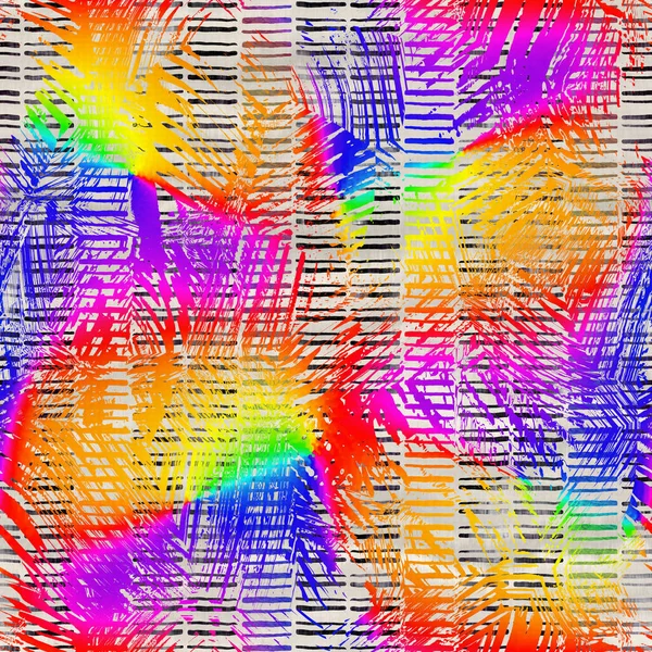 Naadloze levendige regenboog geschilderde textuur. Brutale primaire kleur artistieke achtergrond. Gewassen krijt krabbel onvolmaakte penseel slagpatroon. Vreemde kleurrijke kinderlijke abstracte. Leuke kid art overal print. — Stockfoto