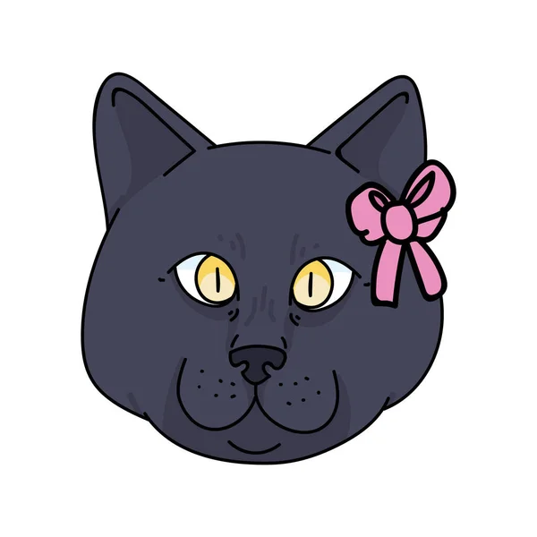 귀여운 영국의 단발 고양이 얼굴에 분홍색 활 벡터 부분 이 있다. 페디 그레 키티는 고양이 애호가들을 위한 품종이다. 애완 동물 보육원 삽화 마스코트를 위해 집에서 키우는 고양이. 고립된 고양이 과의 가정. EPS 10 — 스톡 벡터