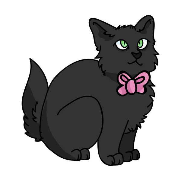 Bonito desenho animado Bombay gatinho com clipart vetor arco-de-rosa. Pedigree raça gatinho para os amantes do gato. Gato doméstico preto puro para mascote ilustração pet parlor. Housecat felino isolado. EPS 10 . —  Vetores de Stock