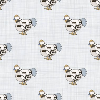 Kusursuz Fransız çiftlik evi tavuk kesim şeması. Provence keten pejmürde şık bir tarz. El çizimi rustik doku arka planı. Tavukçu tarzı duvar kağıdı ev dekoru kumaşı. Çiftlik hayvanı tekstili.