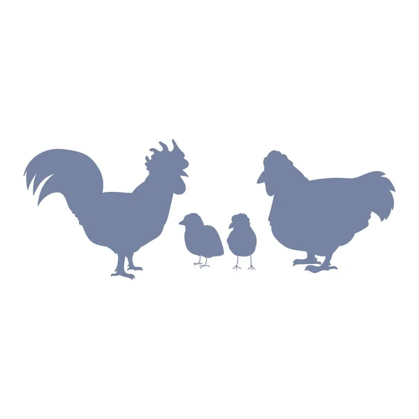 Carino francese fattoria pollo famiglia silhouette vettore clipart. pollame stile rustico disegnato a mano. Illustrazione stile campagna pollo per fattoria grafica EPS 10 . — Vettoriale Stock