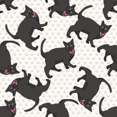 Pembe pembemsi vektör desenli şirin çizgi film Bombay kedisi. Soylu kedicik, evcil kedi soyundan geliyor. Kedi sever siyah Asyalı safkan her yerde parmak izi var. Kedi EPS 10. 