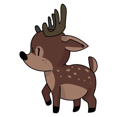 Şirin orman geyiği hayvan vektör çizimi. Boynuzlu geyik. Çocuksu bir el çizimi. Bebek odası dekorasyonu için, boho çocuklar için moda, moda karalama ormanlık grafik tasarımı. 