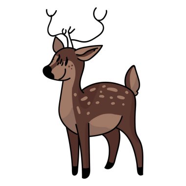 Şirin orman geyiği hayvan vektör çizimi. Boynuzlu geyik. Çocuksu bir el çizimi. Bebek odası dekoru için, boho çocuklar moda, moda karalama orman grafik tasarımı. 
