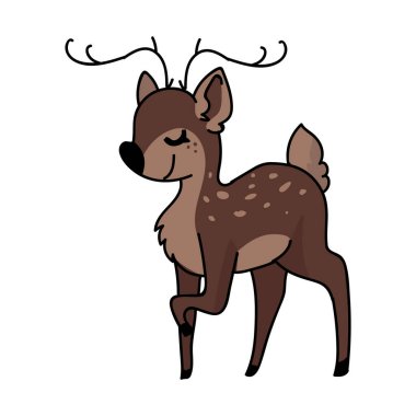 Sevimli stilize edilmiş geyik hayvan vektör çizimi. Boynuzlu geyik. Çocuksu bir el çizimi. Bebek odası dekoru için, boho çocuklar moda, moda karalama orman grafik tasarımı. 