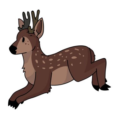 Güzel zıplayan geyik vektör çizimi. Boynuzlu geyik. Çocuksu bir el çizimi. Bebek odası dekoru için, boho çocuklar moda, moda karalama orman grafik tasarımı. 