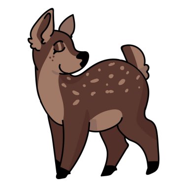 Şirin ormanlık geyik vektör çizimi. Boynuzlu geyik. Çocuksu bir el çizimi. Oyun hayvan dekoru için, boho çocuklar moda, moda karalama orman grafik tasarımı. 