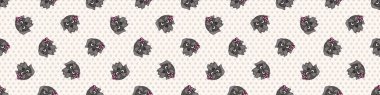 El çizimi şirin schnauzer cins köpek suratı ve pembe pembemsi vektör kenarı. Pençe arka planında safkan evcil köpek. Her yerde köpek sever teriyerler var. Köpek kulübesi köpeği. EPS 10. 