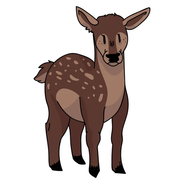 Cute woodland doe vector illustration. Rusa kumbang dengan tanduk. Gaya corat-coret tangan kekanak-kanakan. Untuk dekorasi hewan, boho mode anak-anak, trendy doodle forest desain grafis. - Stok Vektor