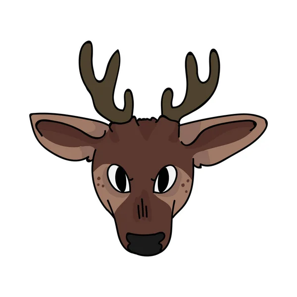 Bonito floresta fawn face vetor ilustração. Buck veado com chifres. Estilo doodle desenhado à mão infantil. Para decoração de animais de jogo, moda de crianças boho, design gráfico de floresta de doodle na moda . — Vetor de Stock