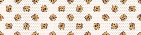 El çizimi şirin pomeranian yüzü pembe yay köpek yüzlü, kenarları pürüzsüz. Safkan, evcil köpek geçmişi. Köpek sever yumuşacık tükürük evcil hayvan washi kurdelesi. Köpek kulübesi EPS 10. 