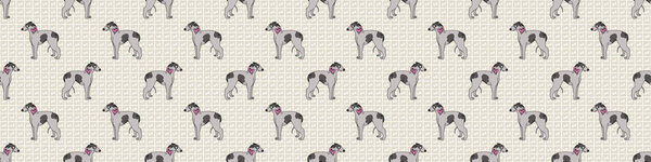 Вручную нарисованная милая борзая собака с розовым бантом бесшовной векторной границы. Чистая родословная быстрая щенок домашнего питомца на заднем плане. Собака любитель ловкость собака домашнее животное по всему печати. Кеннел Пуч. EPS 10
. 