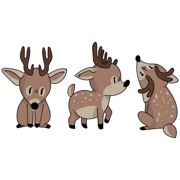 Cute woodland deer set animal vector illustration. Buck deer with antlers. Childlish hand drawn doodle style. For baby nursery decor, boho kids fashion, trendy doodle forest graphic design. — Stock Vector