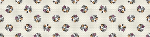 Elle çizilmiş şirin Avusturyalı çoban köpeği suratlı pembe yay çiziksiz vektör kenarlı. Pençe arka planında safkan evcil köpek. Köpek sever Avustralya evcil hayvanı. Köpek kulübesi köpeği. EPS 10. 