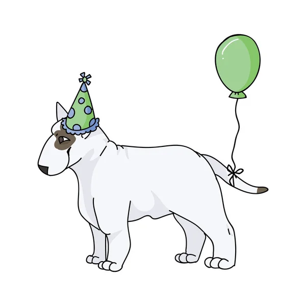 Χαριτωμένο τεριέ ταύρου καρτούν σκυλί φυλή με κόμμα καπέλο διάνυσμα κλιπ. Οι λάτρεις του κυνοτροφείου. Καθαρόαιμο οικιακό σκυλάκι για εορταστική εικονογράφηση. Απομονωμένο σκυλάκι με ρύγχος. EPS 10 — Διανυσματικό Αρχείο