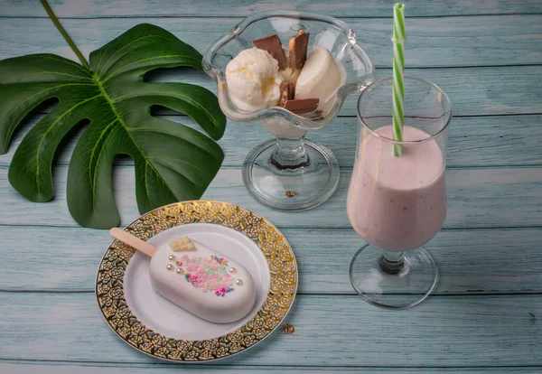 Cold ice cream in a bowl. Ice cream and summer.