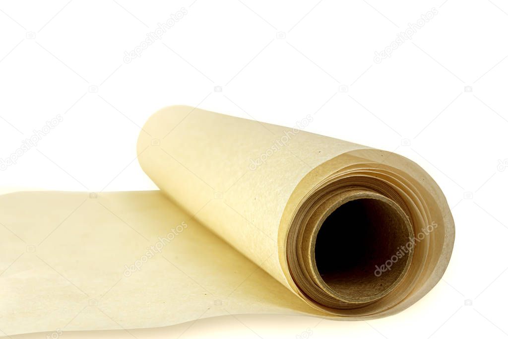roll of parchment baking paper isolated on a white background. Side view.