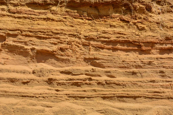 Fondo de arena beige de acantilados arenosos. Primer plano de la textura del gran acantilado arenoso. — Foto de Stock