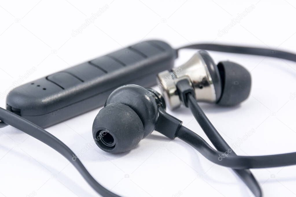 Wireless earbuds, Bluetooth handsfree headset on white backgroun