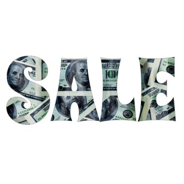 İçinde dolar resmi olan yazıtlar satışı. Metin beyaz arkaplanda izole edilmiştir. Proje veya tasarım için resim.