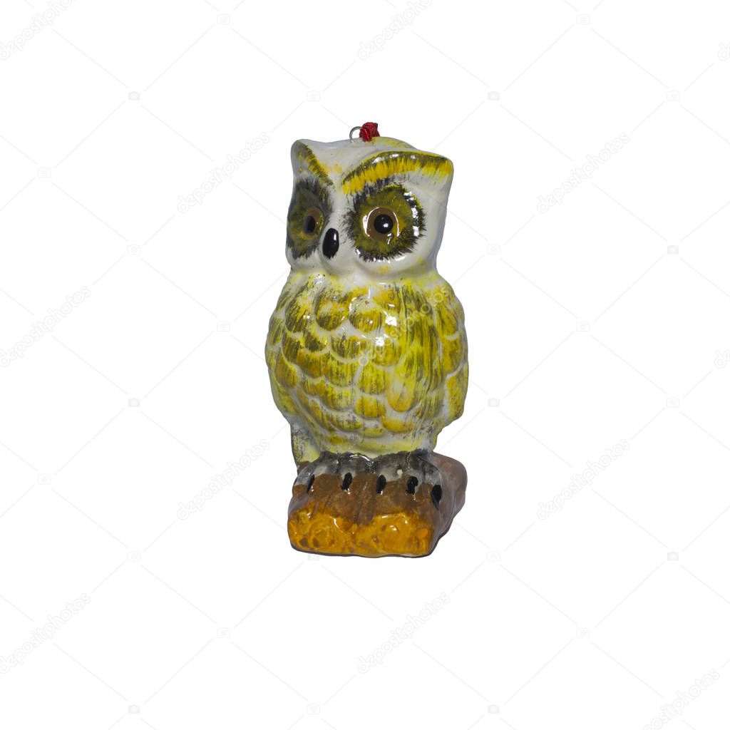 glass owl figurine isolated on white background. object for the project and design.