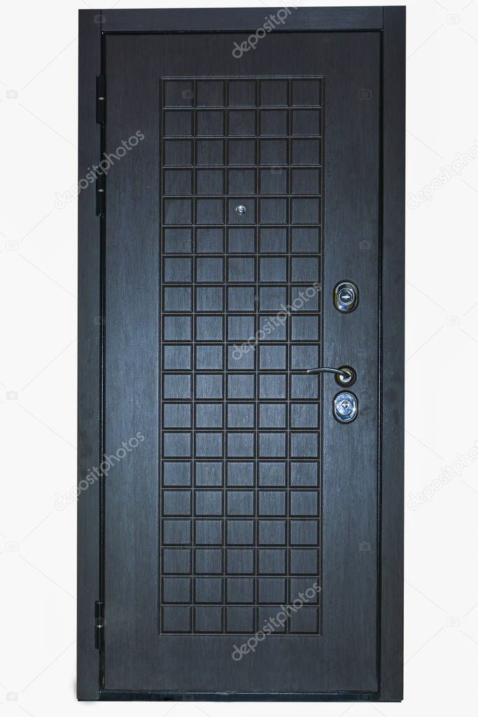 Entrance metal door isolated on white background. Object for the project and design.