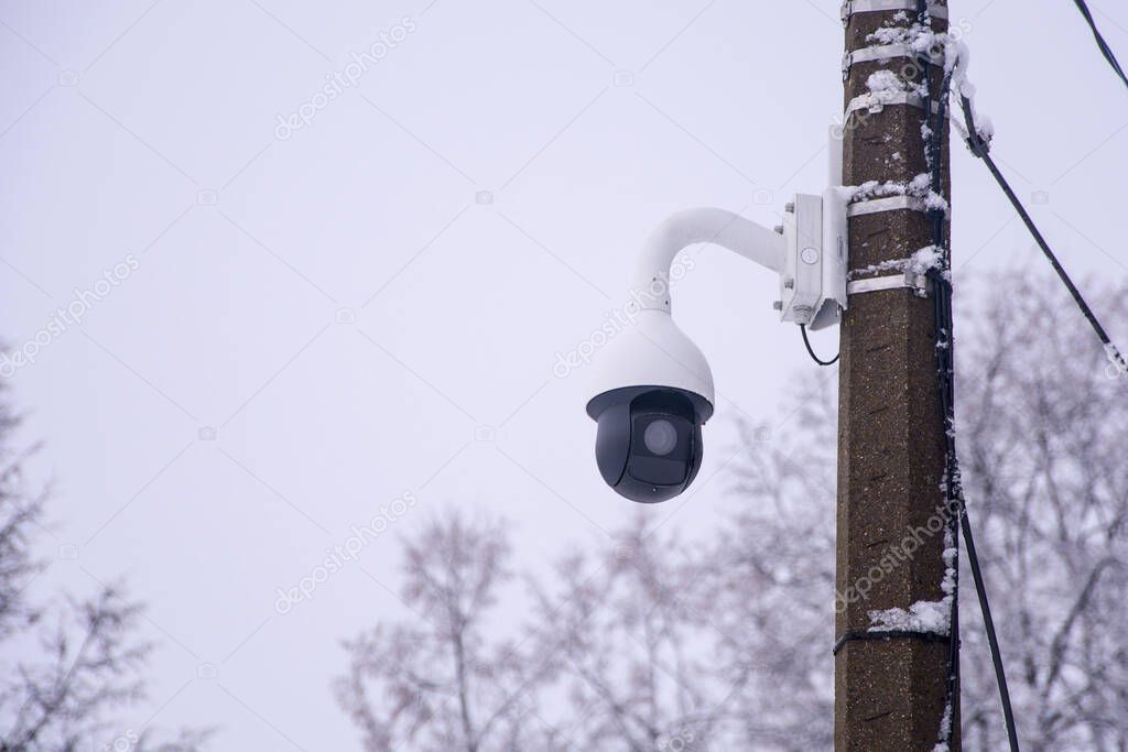 Surveillance cameras on the pole close-up. soft focus.