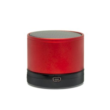 Kırmızı, taşınabilir subwoofer. Beyaz arka planda tek bir kişi var. Projeler ve tasarım için nesne. Gelir taşınabilir ses sistemi.