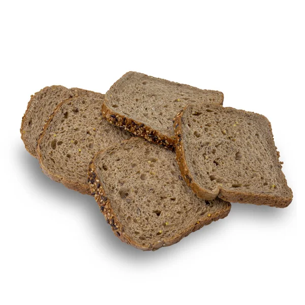 Beyaz bir arka plan üzerinde izole tahıllar ile ekmek birkaç parça. — Stok fotoğraf