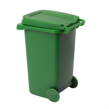 Yeşil çöp tenekesi beyaz arka planda izole edilmiş. Proje ve tasarım için resim.
