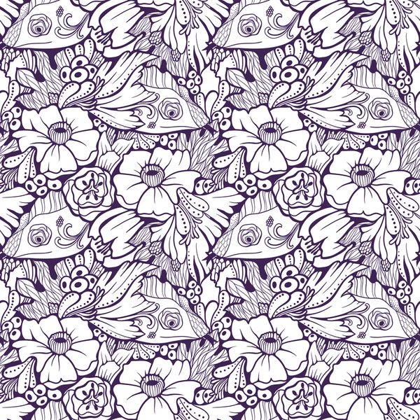 Modèle floral sans couture avec des lézards — Image vectorielle