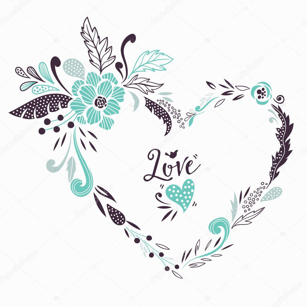 Floral heart. Vector frame and background