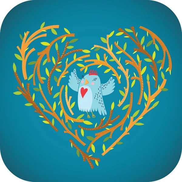 Ilustración vectorial romántica con un pájaro cantor — Archivo Imágenes Vectoriales